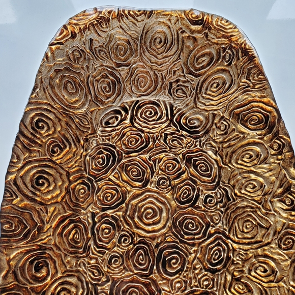 17 1/2" x 10" Glass Copper Bronze Brown Art Glass Decor Bowl with Silver Bottom - Picture 15 of 16